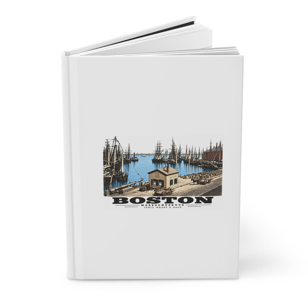 India Wharf and dock, Boston Matte Hardcover Journal - Boston Harbor