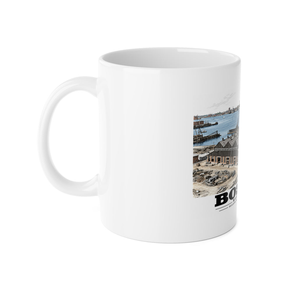 Building #18 US Naval Dry Dock, South Boston, Completed 2/1942 11 oz White Ceramic Mug - Boston Harbor