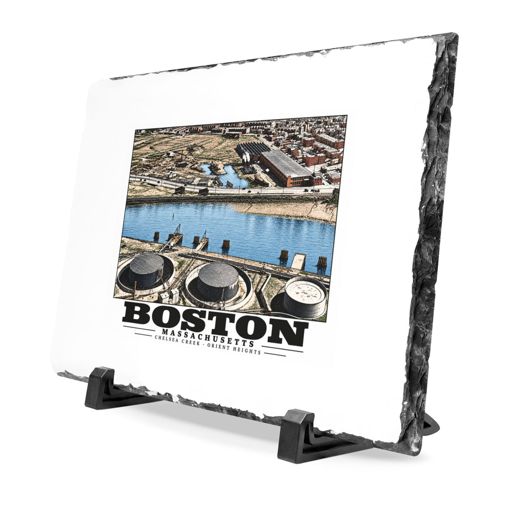 Orient Heights taken at 600 feet-Shore line, Chelsea Creek, East Boston 7 × 11 in Slate Desk Plaque - Boston Harbor