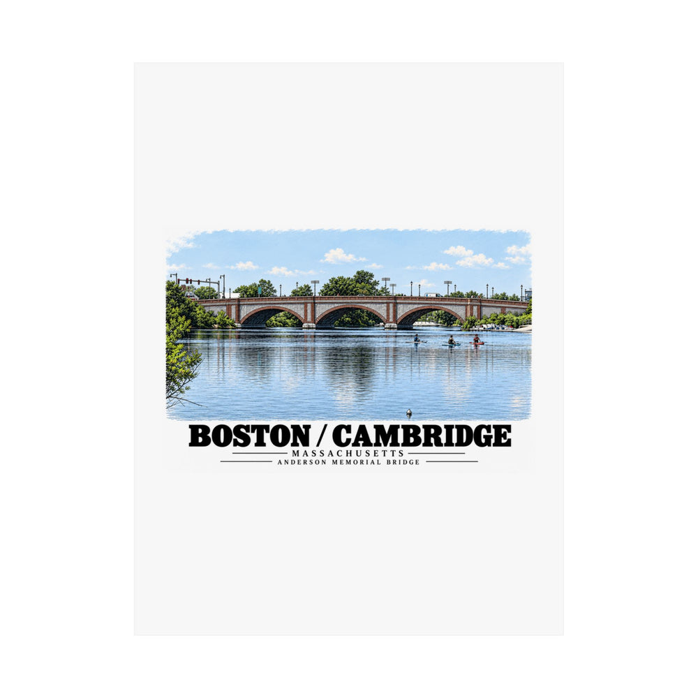 Flat Anderson Memorial Bridge and scullers poster with Boston/Cambridge lettering