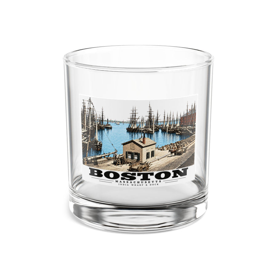 India Wharf and dock, Boston 10 oz Rocks Glass - Boston Harbor