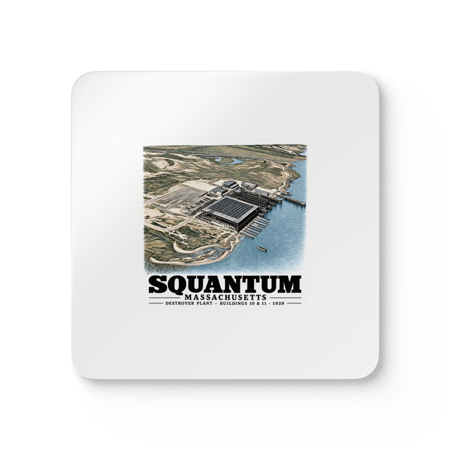 NRAB Squantum looking SWBldg # 10 & 11of former U.S. Destroyer Plant in center foreground Cork Back Coaster Set - Boston Harbor