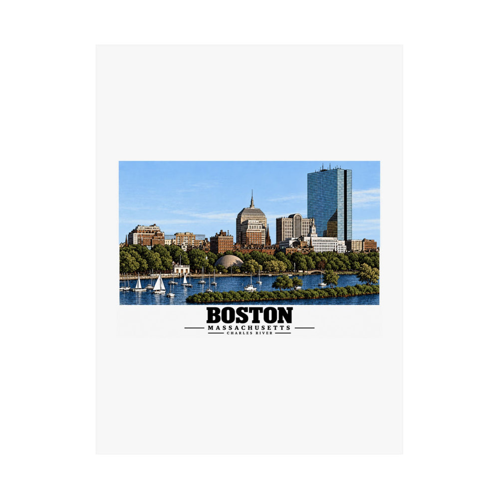 Illustrated St. Charles River view of Boston, Massachusetts in Boston and Cambridge on unframed matte poster