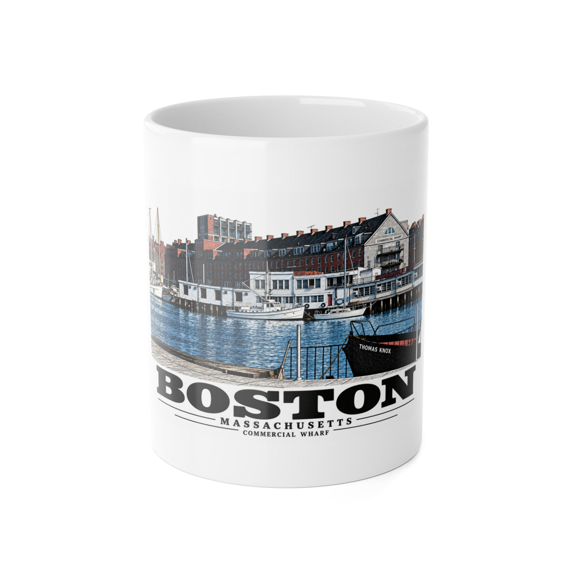Commercial Wharf from Long Wharf 11 oz White Ceramic Mug - Boston Harbor