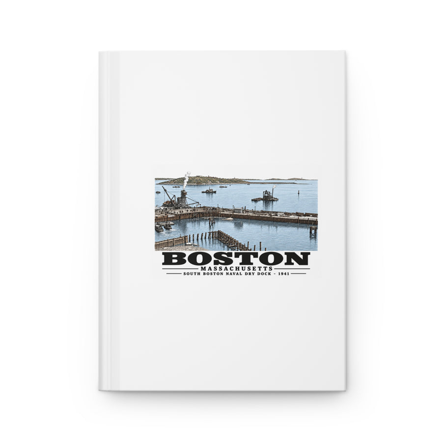 South Boston Dry Dock Area April 16-41 from roof of elevator shaft SE Matte Hardcover Journal - Boston Harbor