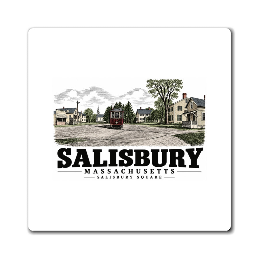 Front of Salisbury Square square vinyl magnet, Salisbury, Massachusetts.