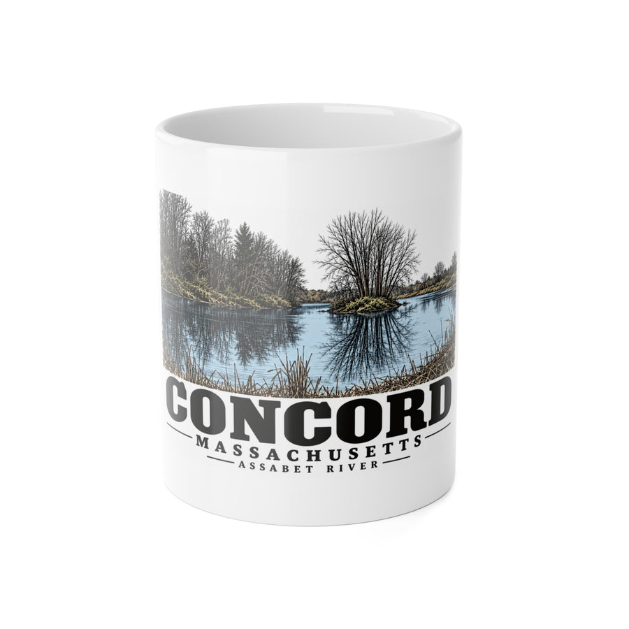 Illustrated Assabet River in Concord on ceramic mug