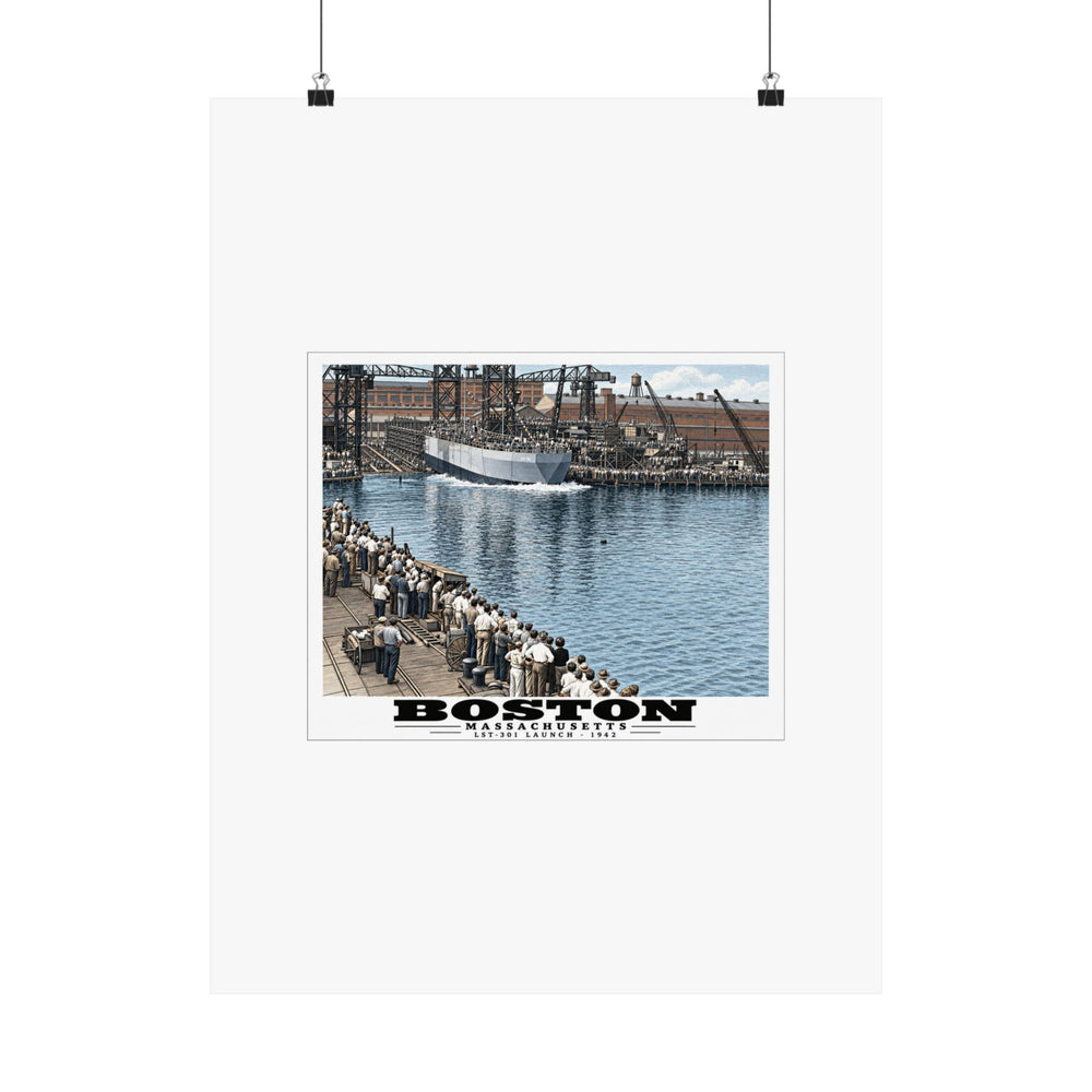Illustrated LST-301 at Boston Navy Yard in Charlestown on unframed matte poster