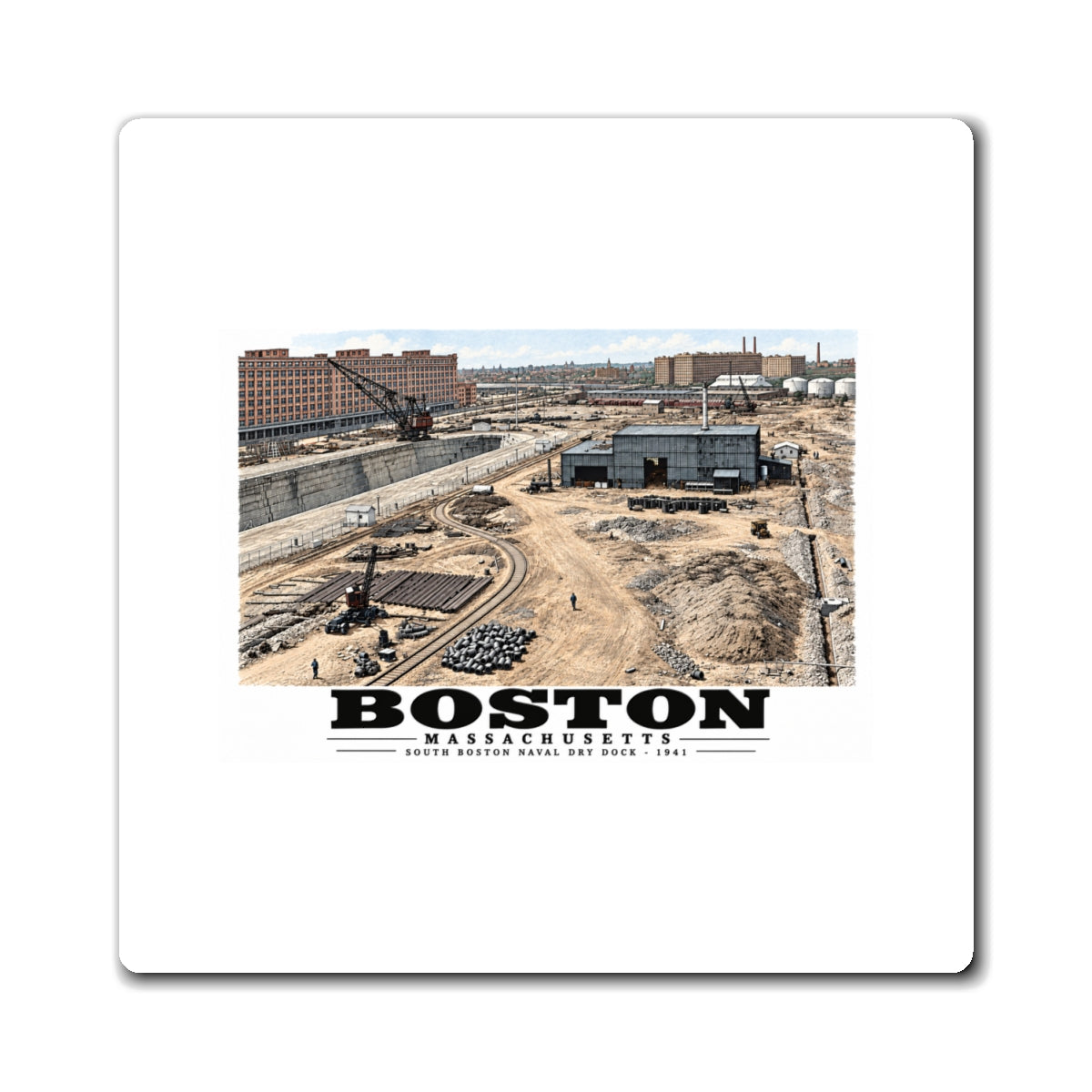 South Boston Dry Dock Area April 16-41 from roof of elevator shaft NW 4 in Magnet - Boston Harbor