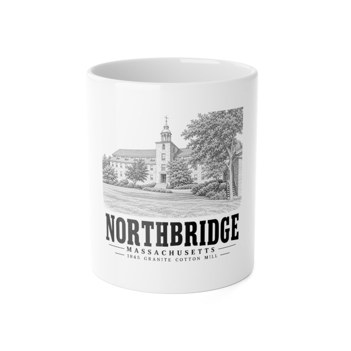 Northbridge 1845 Granite Cotton Mill 11 oz Ceramic Mug - White - front product view