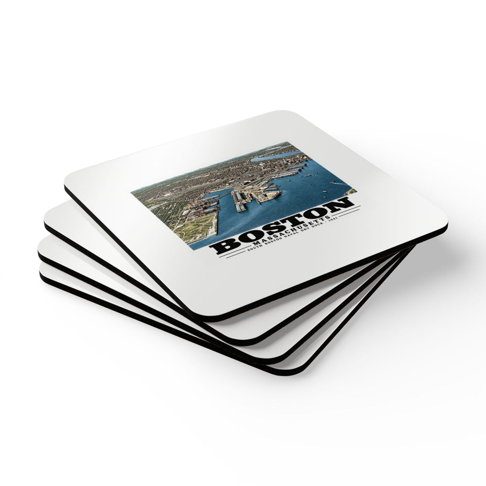 Navy Yard Annex, So. Boston, MA from East, 3000 feet Cork Back Coaster Set - Boston Harbor