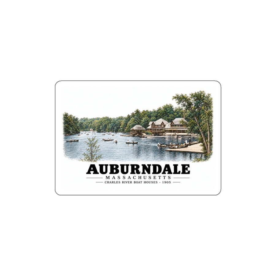 Norumbega Park shore, Charles River Lakes District, Auburndale 4 in White Die-Cut Sticker - Charles River