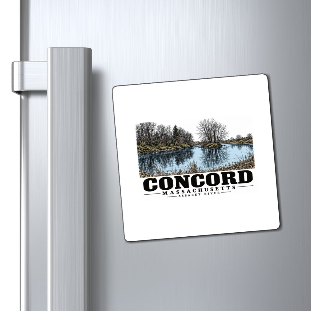 Illustrated Assabet River in Concord on square magnet