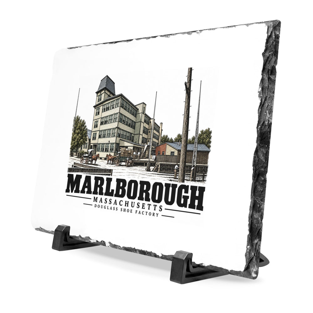 Illustrated Douglass Shoe Factory in Marlborough on slate desk plaque