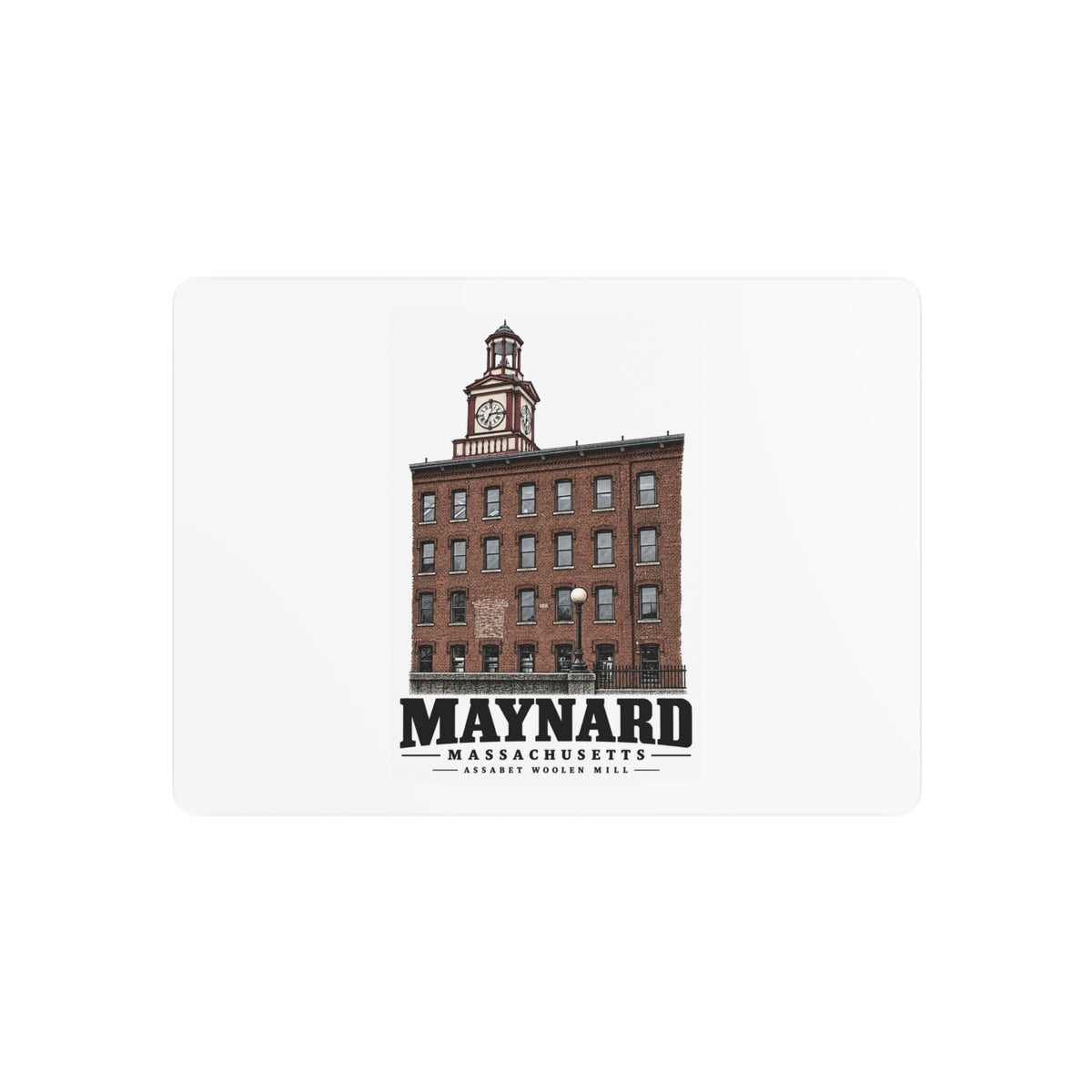 Illustrated Assabet Woolen Mill in Maynard on metal art sign