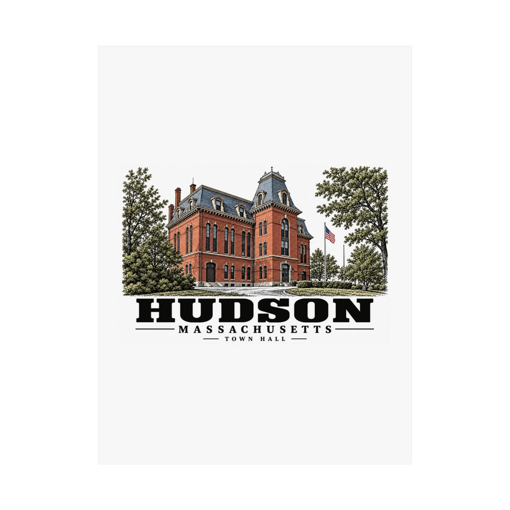 Illustrated Town Hall in Hudson on unframed matte poster