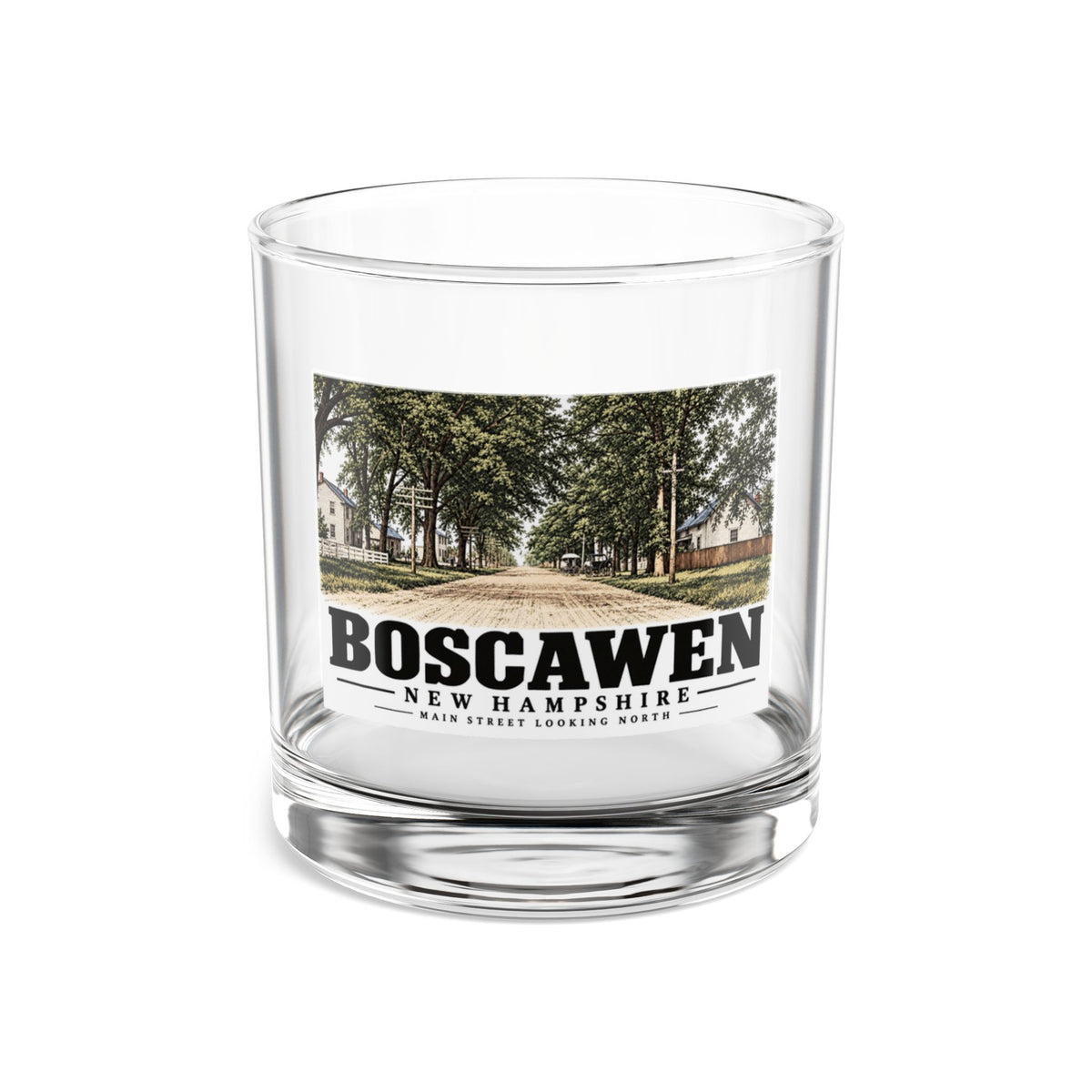 Main Street looking north, Boscawen illustration on 10 oz rocks glass — front view