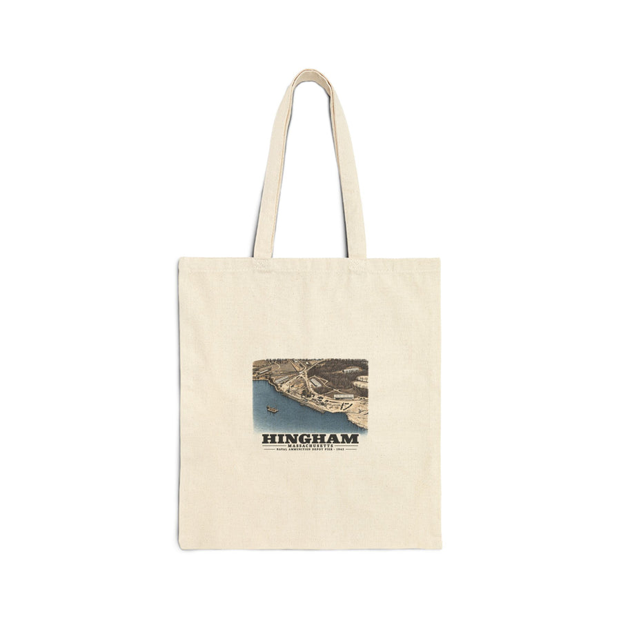 Construction progress New pier USNAD, Hingham, MA Natural Heavy Canvas Tote - Boston Harbor
