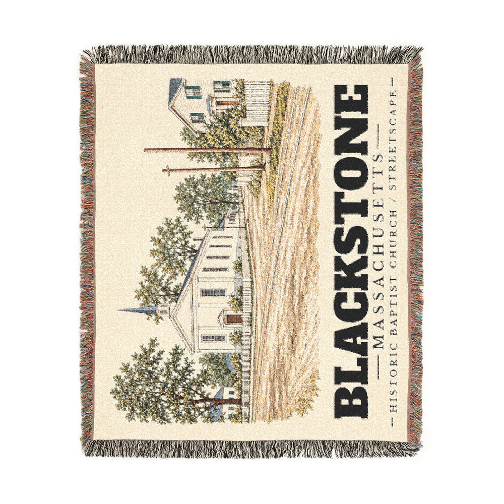 Historic Baptist Church / Streetscape — Blackstone, Massachusetts woven blanket, product view 2