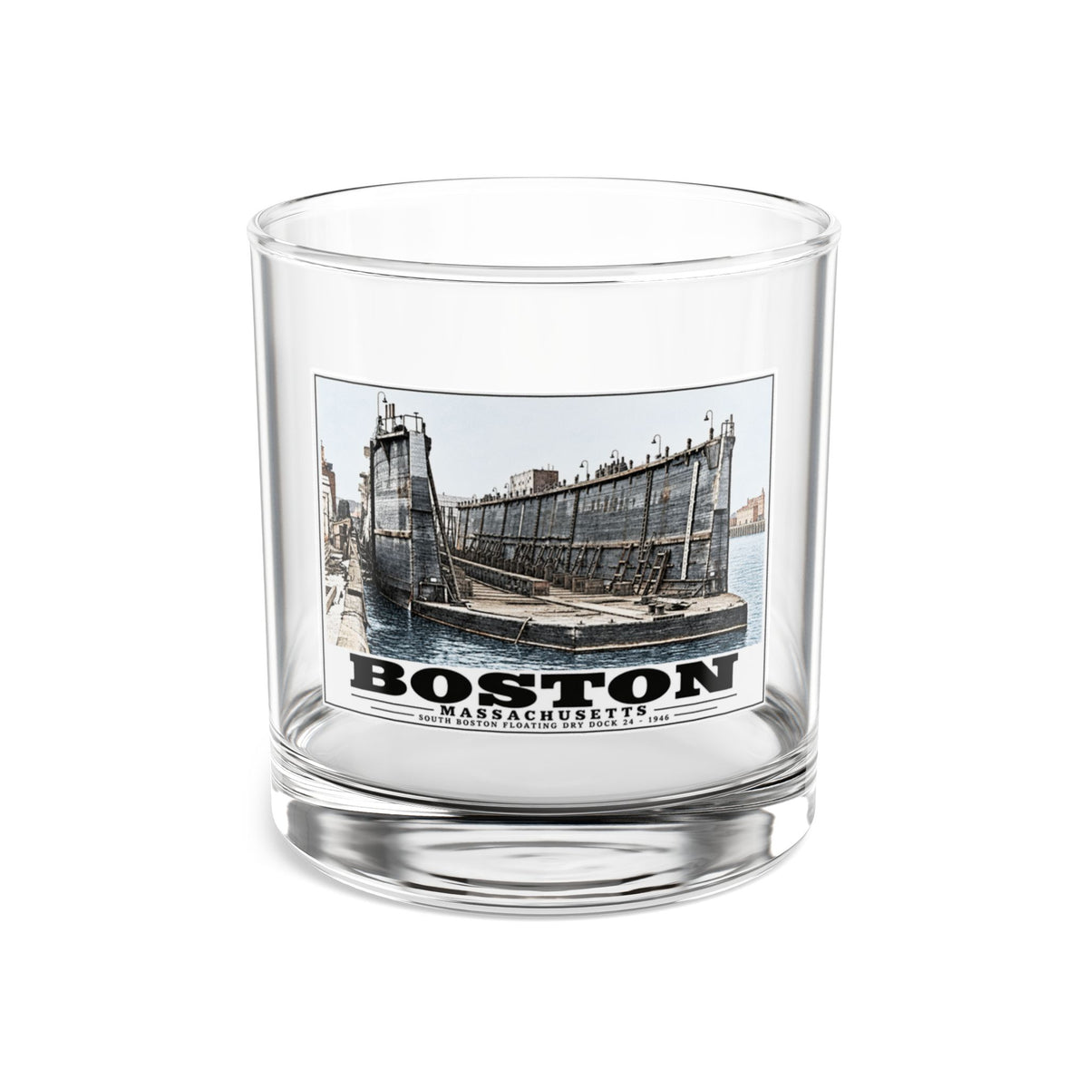 Floating dry dock #24 US Naval Dry Dock, South Boston 10 oz Rocks Glass - Boston Harbor