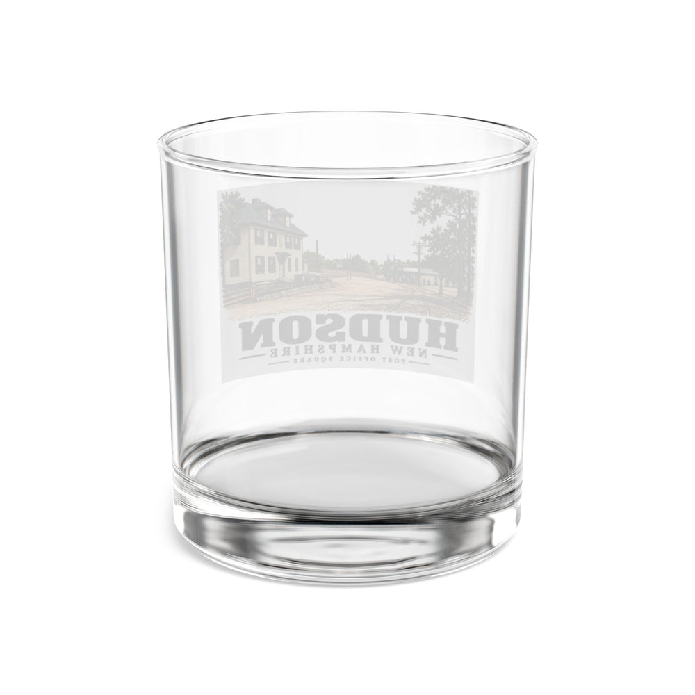 Post Office Square, Hudson illustration on 10 oz rocks glass — rear view through clear glass