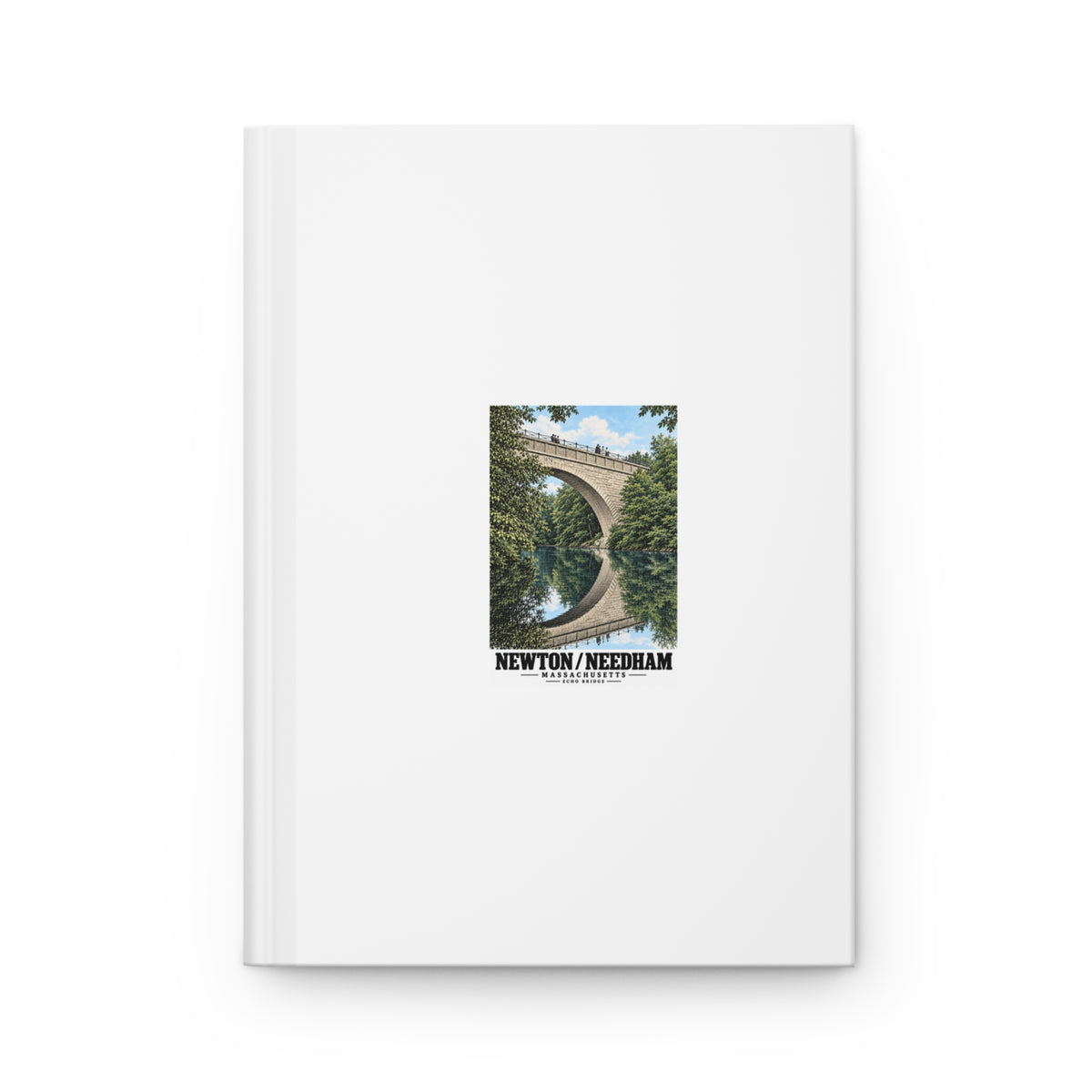 White hardcover journal with Echo Bridge portrait artwork and Newton/Needham lettering