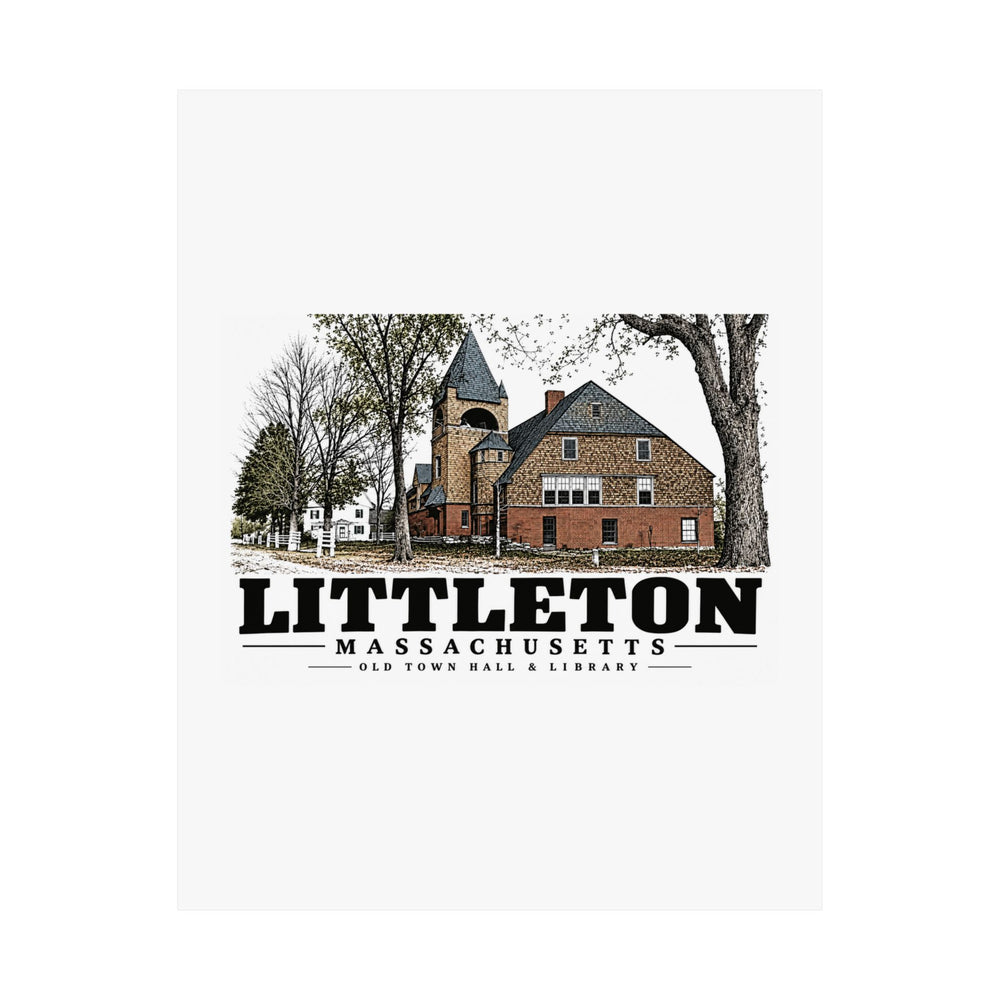 Illustrated Old Town Hall & Library in Littleton on unframed matte poster