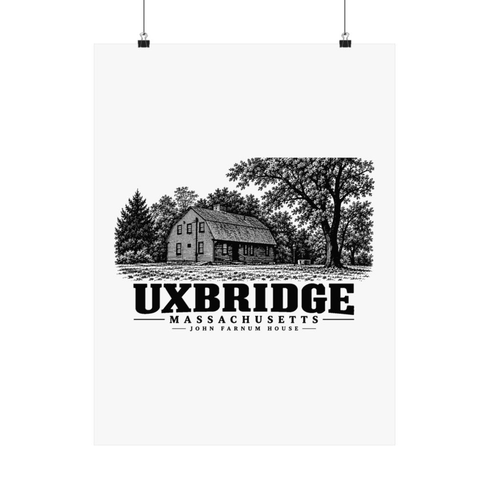 Uxbridge John Farnum House matte heritage poster shown hanging, 18″ x 24″ size
