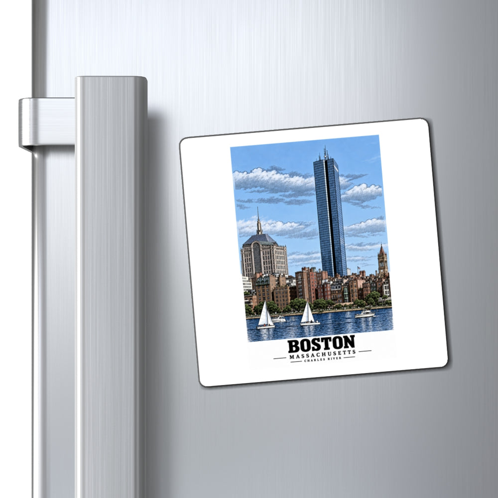 Illustrated Boston, Massachusetts, from the Charles River in Boston and Cambridge on square magnet