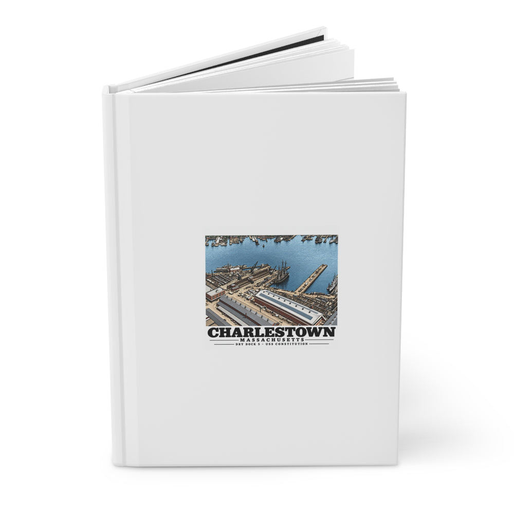 Illustrated Dry Dock 5 and Constitution Pier in Charlestown on matte hardcover journal