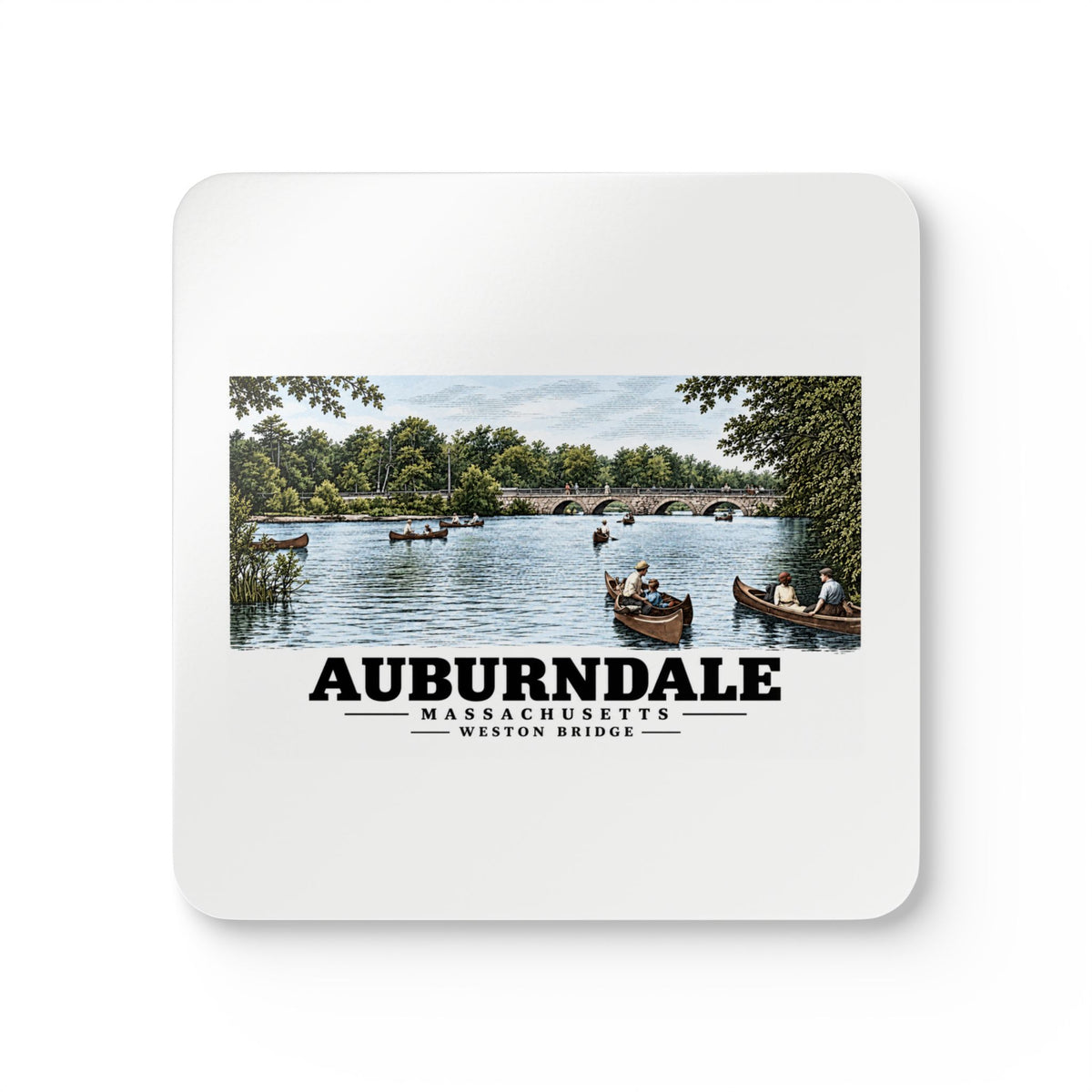 Weston Bridge, Auburndale, Mass. Cork Back Coaster Set - Charles River