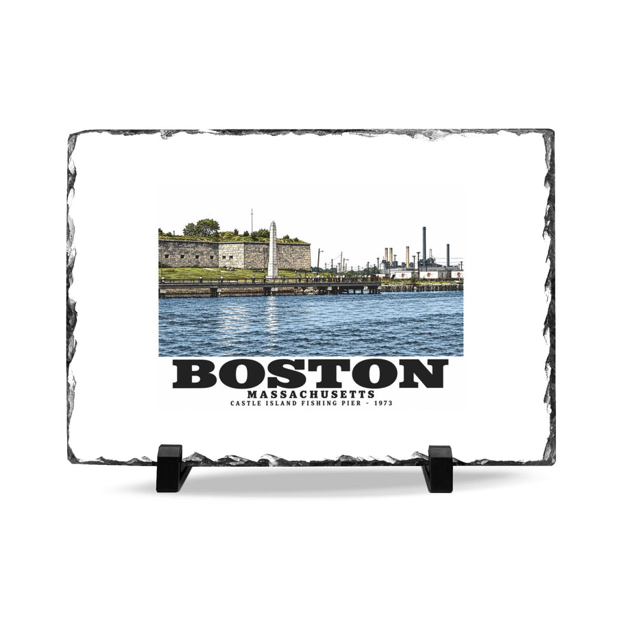 Castle Island, includes Fishing Pier 7 × 11 in Slate Desk Plaque - Boston Harbor