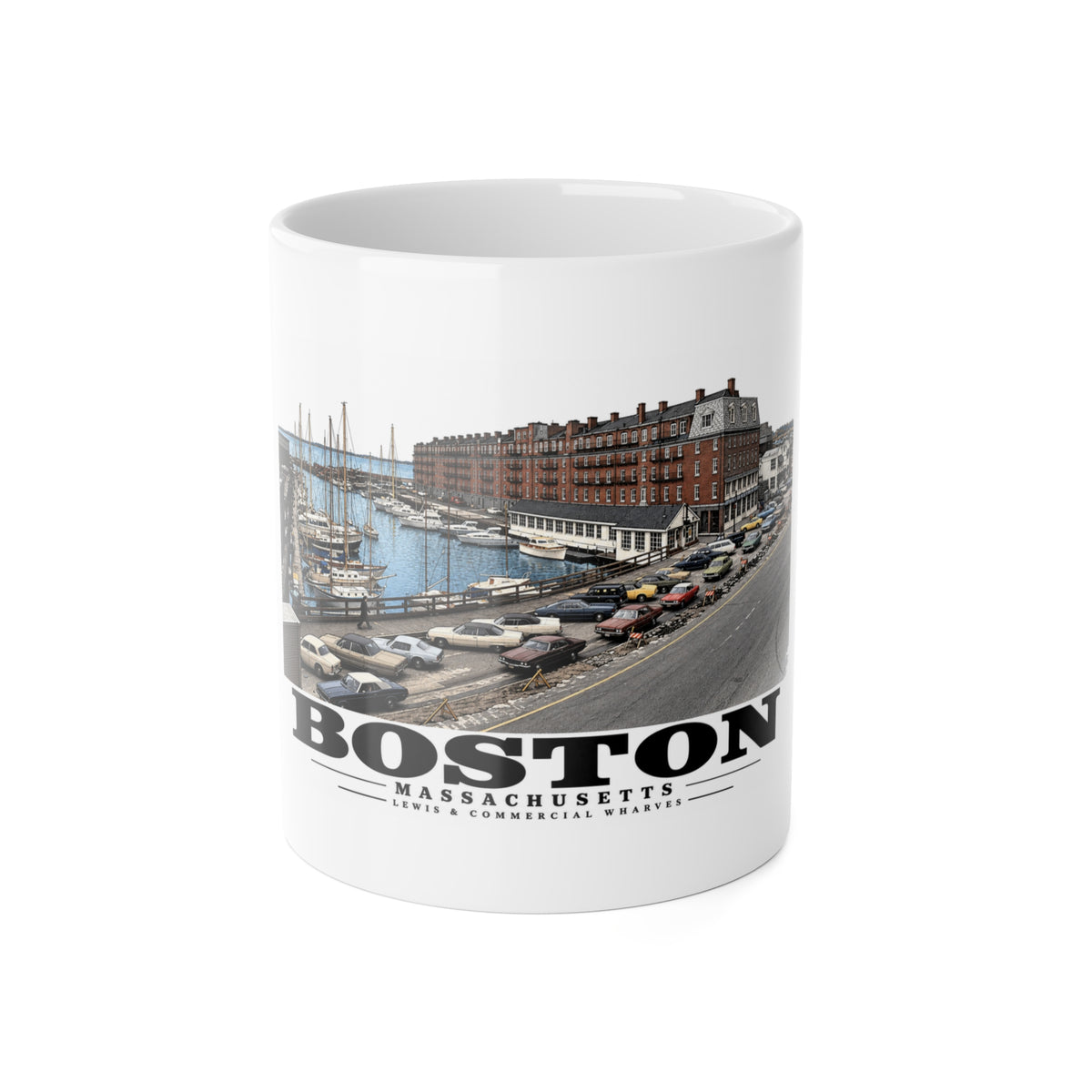Marina between Lewis and Commercial Wharf 11 oz White Ceramic Mug - Boston Harbor