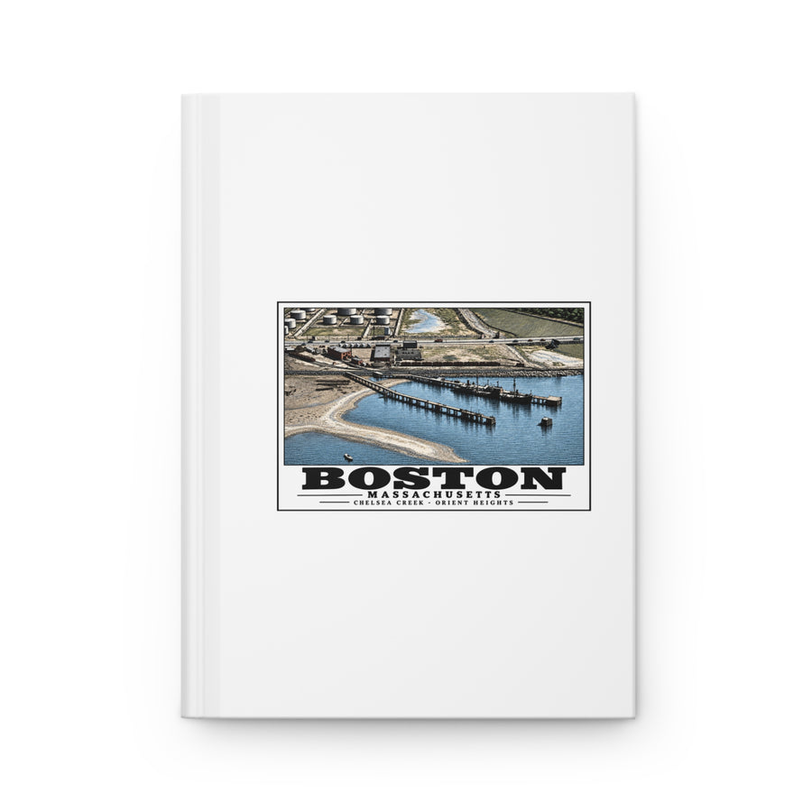 Orient Heights taken at 600 feet-Shore line, Chelsea Creek, East Boston Matte Hardcover Journal - Boston Harbor