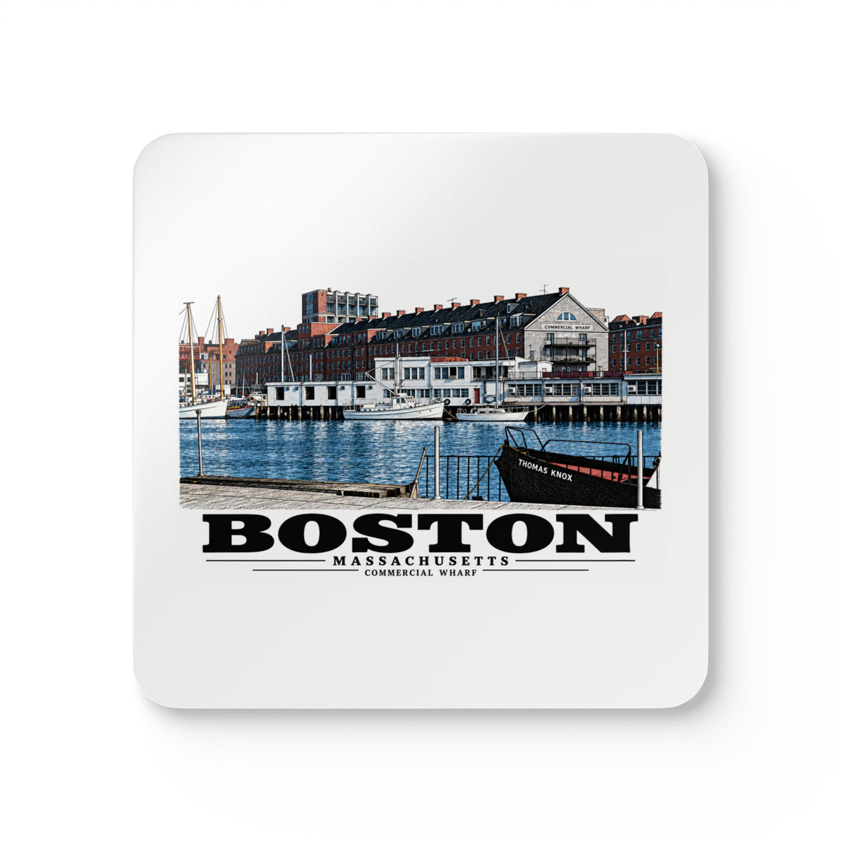 Commercial Wharf from Long Wharf Cork Back Coaster Set - Boston Harbor