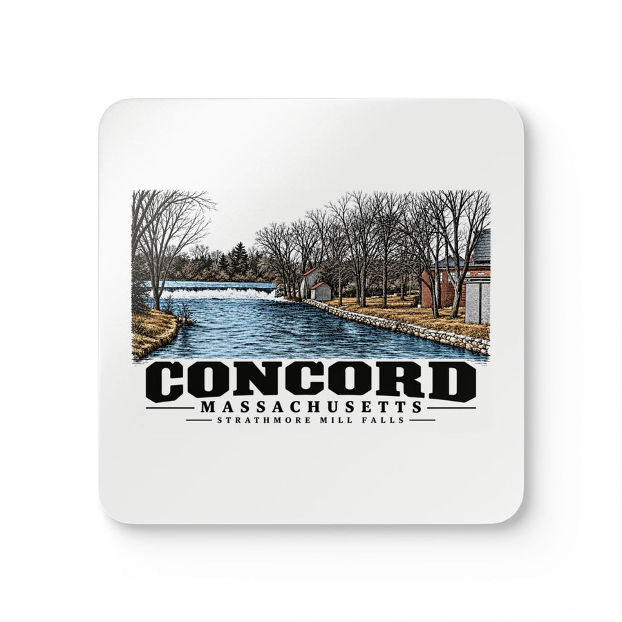 Illustrated Strathmore Mill Falls in Concord on corkwood coaster set