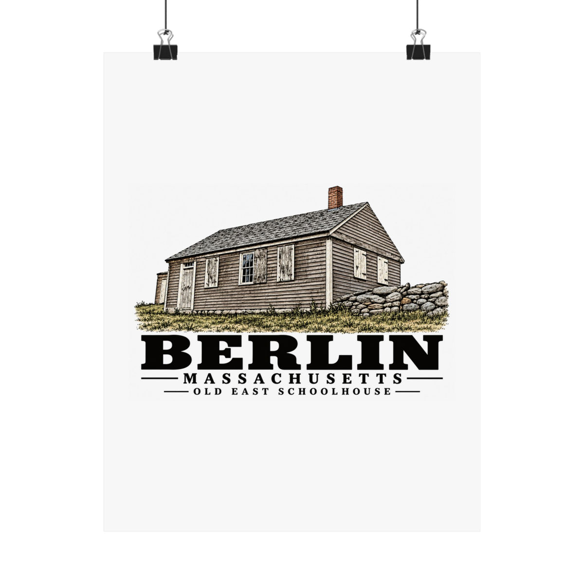 Illustrated Old East Schoolhouse in Berlin on unframed matte poster