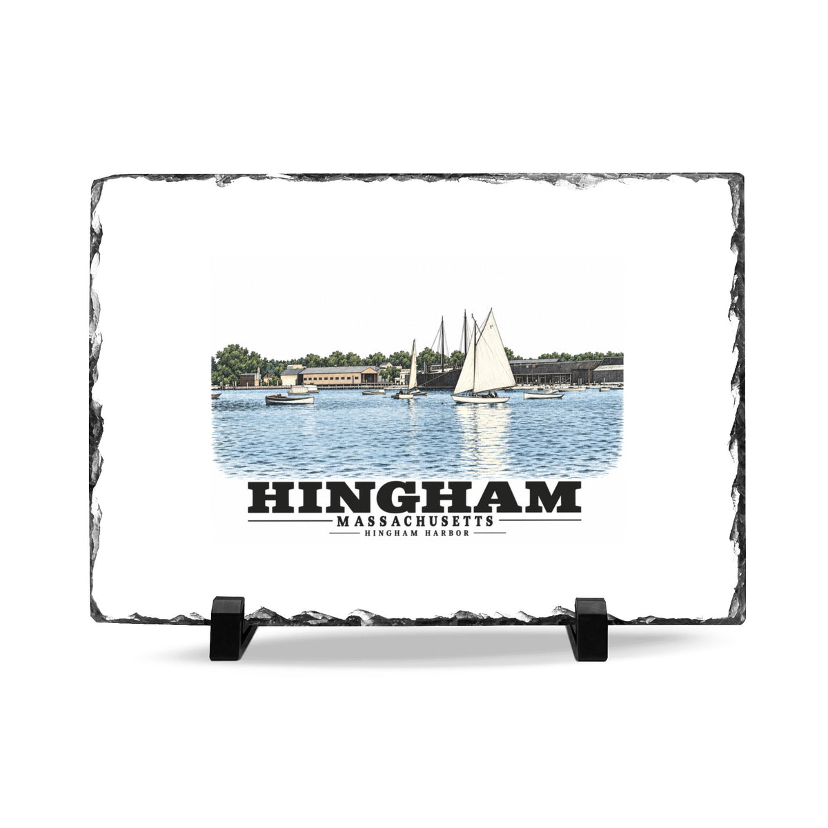 Hingham Harbor, Hingham, Mass. 7 × 11 in Slate Desk Plaque - Boston Harbor