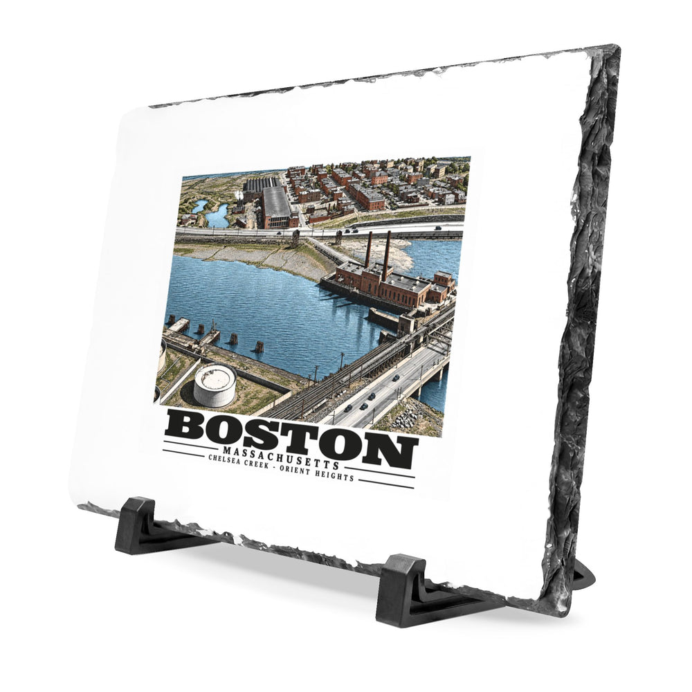 Orient Heights taken at 600 feet-Shore line, Chelsea Creek, East Boston 7 × 11 in Slate Desk Plaque - Boston Harbor