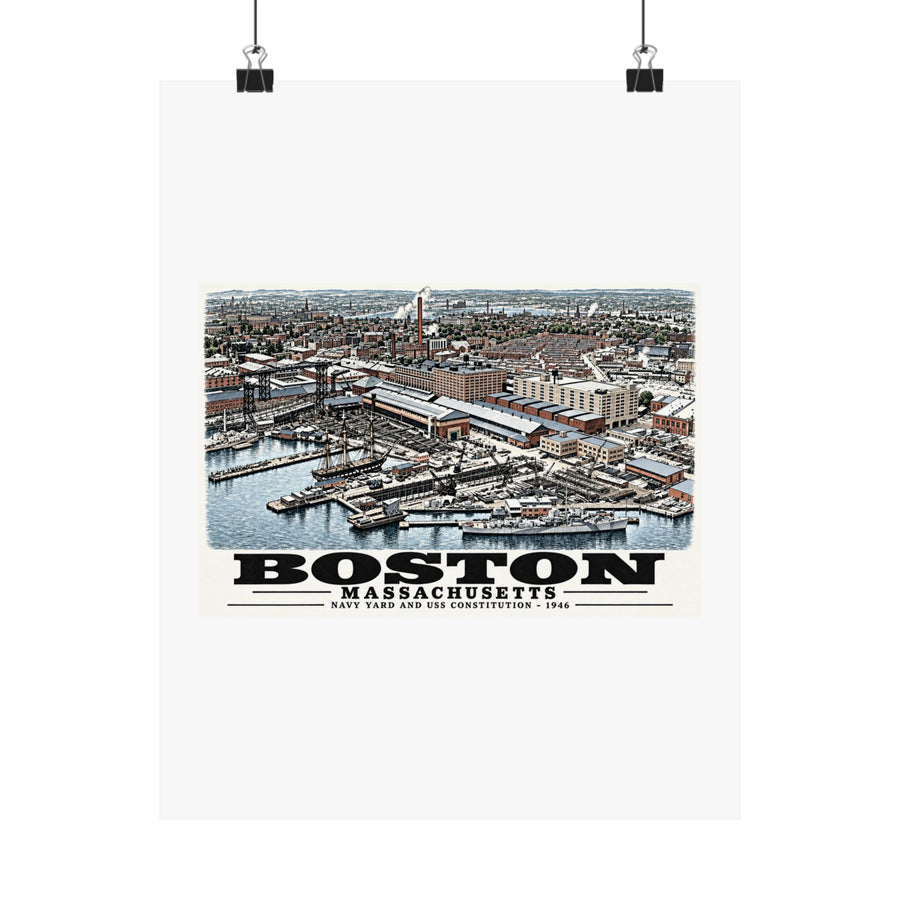 Illustrated Dry Dock 5 and Constitution Pier in Charlestown on unframed matte poster