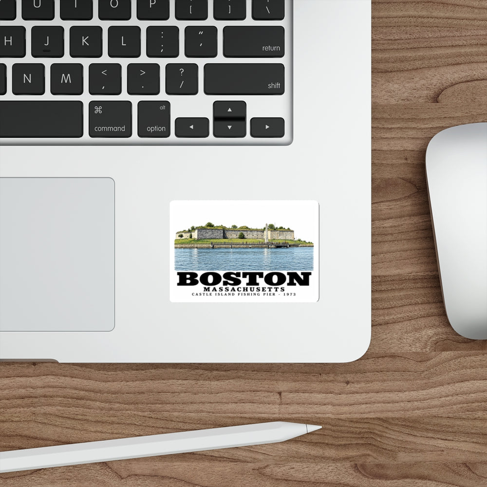 Castle Island, includes Fishing Pier 4 in White Die-Cut Sticker - Boston Harbor