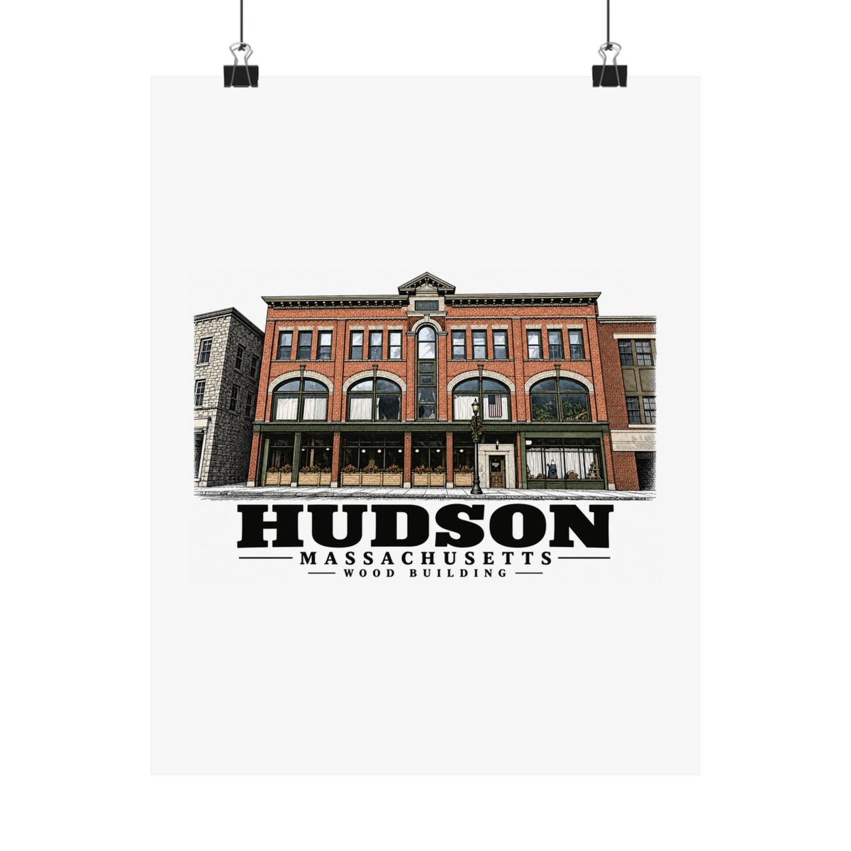 Illustrated Wood Building in Hudson on unframed matte poster