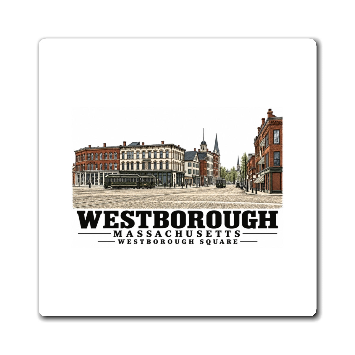 Illustrated Westborough Square in Westborough on square magnet
