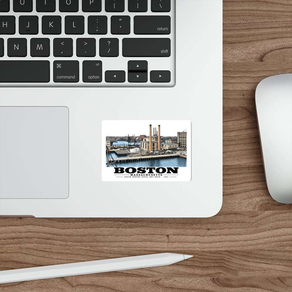 South Boston Dry Dock Area Mar 29-41 from roof of elevator shaft SE 4 in White Die-Cut Sticker - Boston Harbor