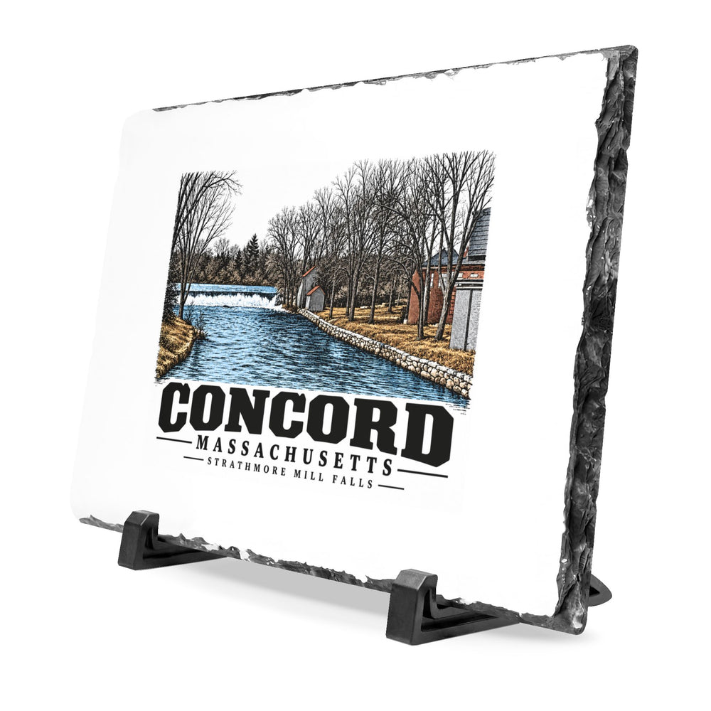 Illustrated Strathmore Mill Falls in Concord on slate desk plaque