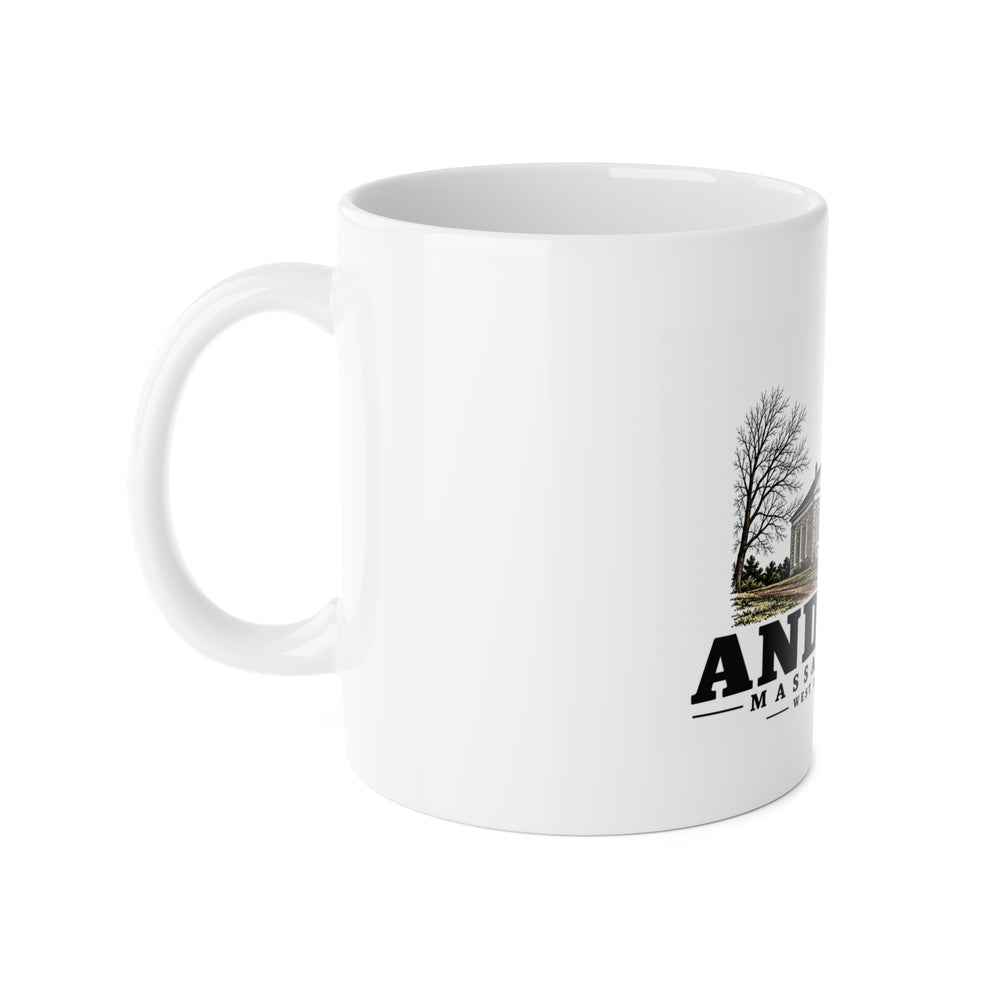 Andover West Parish Church exterior, frontispiece 11 oz White Ceramic Mug - Merrimack Valley Goods