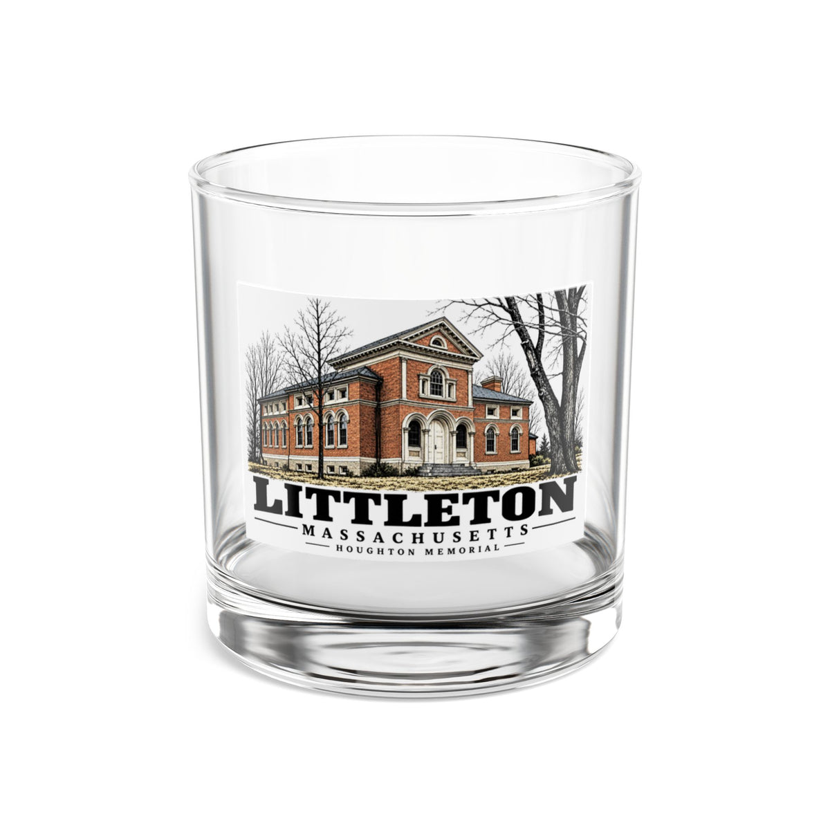 Illustrated Houghton Memorial in Littleton on rocks glass