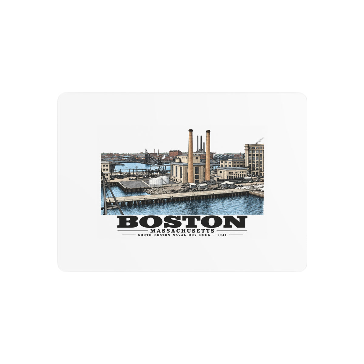 South Boston Dry Dock Area Mar 29-41 from roof of elevator shaft SE 7 × 5 in Horizontal Metal Wall Art - Boston Harbor