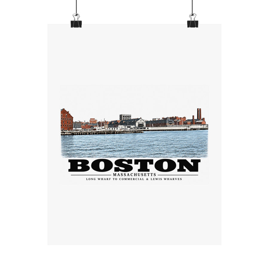 Long Wharf left to Commercial and Lewis right Matte Heritage Poster — 11 × 14 and 18 × 24 in - Boston Harbor