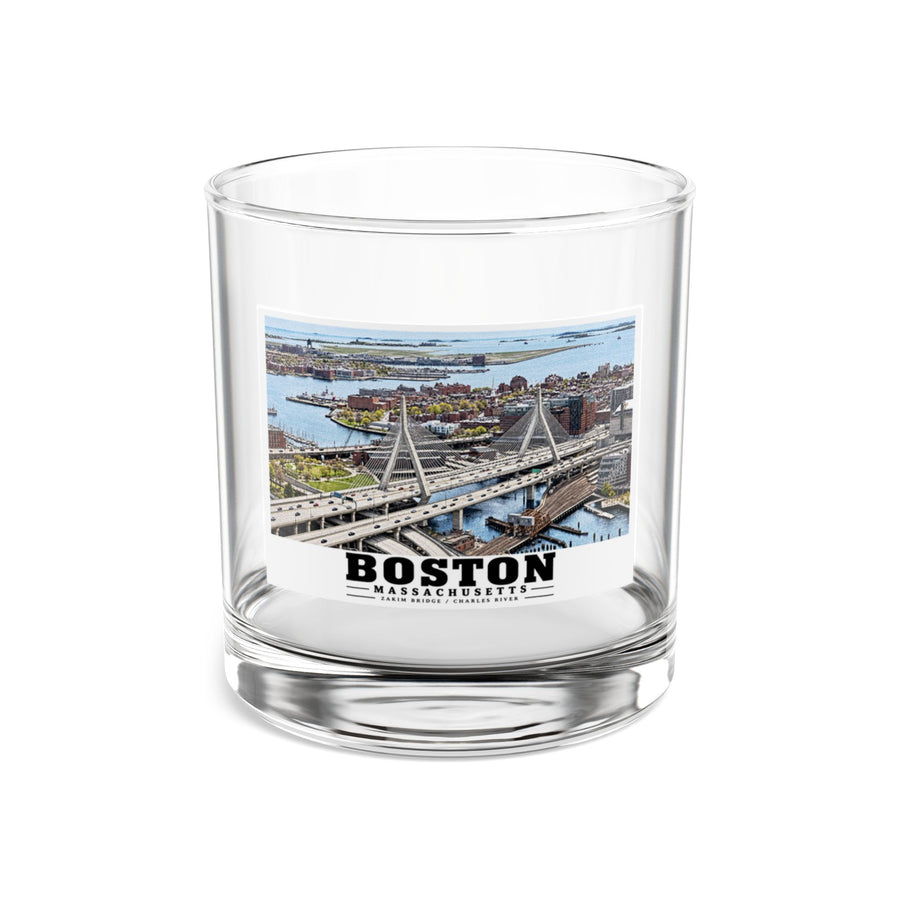 Aerial view of Boston with Zakim Bridge across Charles 10 oz Rocks Glass - Charles River